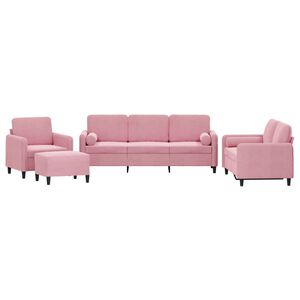 vidaXL 4 pcs conjunto de sof&aacute;s com almofadas veludo rosa