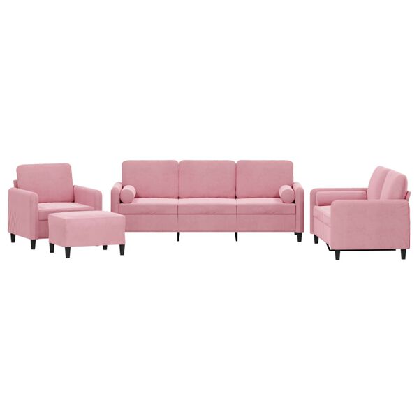 vidaXL 4 pcs conjunto de sof&aacute;s com almofadas veludo rosa