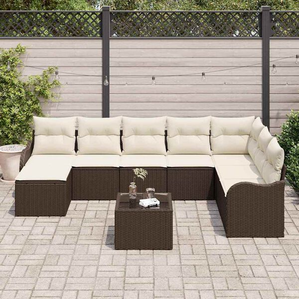 vidaXL Conjunto de Sof&aacute; de Jardim 9 pcs Castanho Rattan Sint&eacute;tico