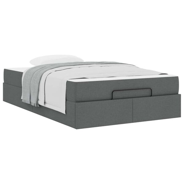 vidaXL Estrutura de cama com colch&atilde;o 2 pcs Cinza Escuro tecido