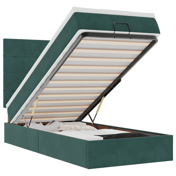 vidaXL Estrutura de cama otomana colch&otilde;es 90x200cm veludo verde escuro