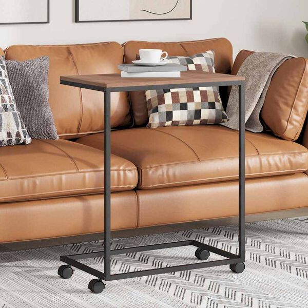 vidaXL Mesa de apoio c/ rodas 55x35x70 cm madeira processada preto