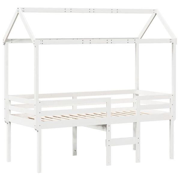 vidaXL Cama alta com telhado 80x200 cm pinho maciço branco