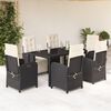 vidaXL 7 pcs conjunto de jantar p/ jardim c/ almofad&otilde;es vime PE preto