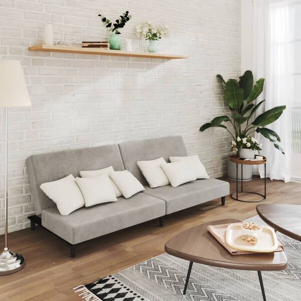 vidaXL Sof&aacute;-cama de 2 lugares veludo cinzento-claro