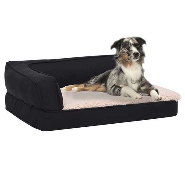 vidaXL Cama para c&atilde;es ergon&oacute;mica 90x64 cm aspeto linho pel&uacute;cia preto
