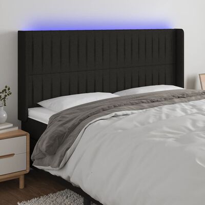vidaXL Cabeceira de cama c/ luzes LED tecido 203x16x118/128 cm preto
