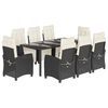 vidaXL 9 pcs conjunto de jantar p/ jardim c/ almofad&otilde;es vime PE preto