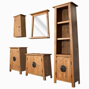 vidaXL Conjunto de casa de banho 5 pcs madeira de pinho maci&ccedil;a