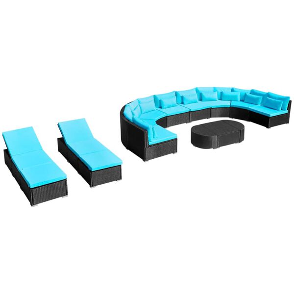 vidaXL 13 pcs conjunto lounge jardim c/ almofad&otilde;es vime PE azul