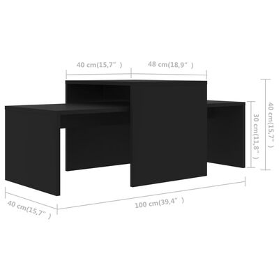 vidaXL Conjunto mesas de centro 100x48x40 cm contraplacado preto