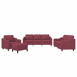 vidaXL 4 pcs conjunto de sof&aacute;s com almofad&otilde;es tecido vermelho tinto