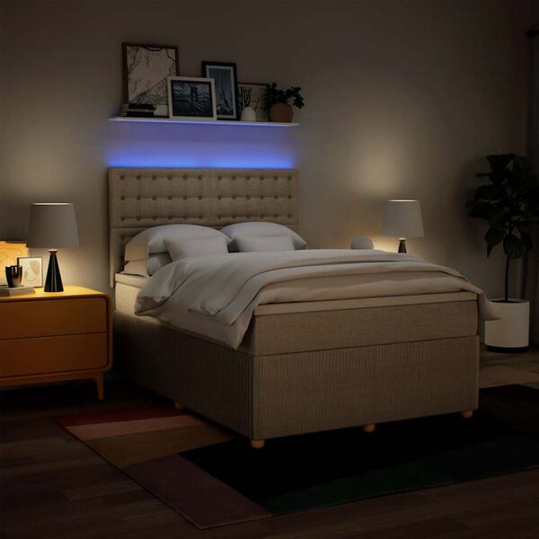 vidaXL Cama com molas/colch&atilde;o 160x200 cm tecido cor creme