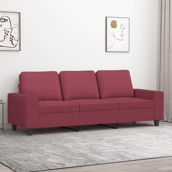 vidaXL Sof&aacute; de 3 lugares tecido 180 cm vermelho tinto