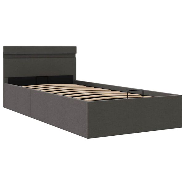 vidaXL Cama hidráulica c/ arrumação LED 100x200cm tecido cinza-escuro