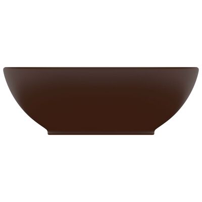 vidaXL Lavatório luxuoso oval 40x33cm cerâmica castanho-escuro mate