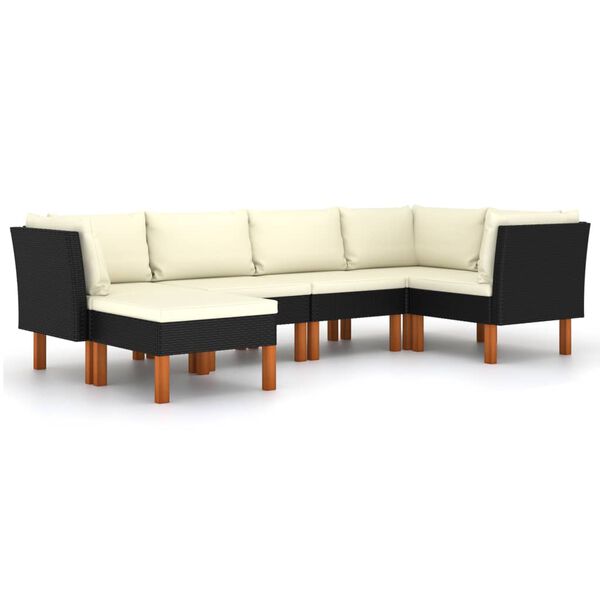 vidaXL 6 pcs conjunto lounge de jardim c/ almofad&otilde;es vime PE preto