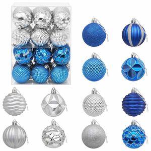 vidaXL Conjunto de Bolas de Natal 36 unid. Azul e prateado 6 cm