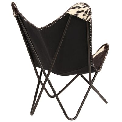 vidaXL Cadeira borboleta em couro de cabra genuíno preto e branco