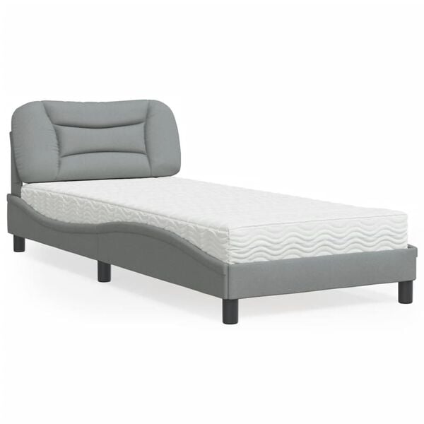 vidaXL Cama com colchão Hvar 80x200 cm tecido cinzento-claro