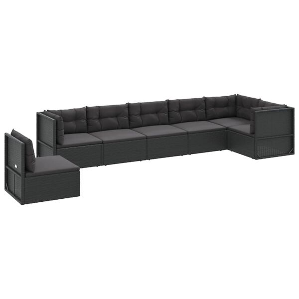 vidaXL 7 pcs conjunto lounge de jardim c/ almofad&otilde;es vime PE preto