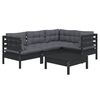 vidaXL 5 pcs conjunto lounge de jardim c/ almofad&otilde;es pinho preto