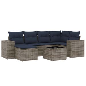 vidaXL Conjunto de sof&aacute; de jardim com 7 pe&ccedil;as e almofadas em rattan sint&eacute;tico cinza