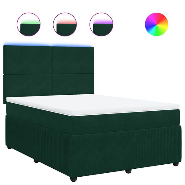 vidaXL Cama com molas/colch&atilde;o 140x190 cm veludo verde-escuro