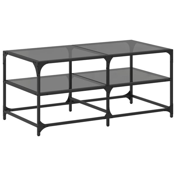 vidaXL Mesa de centro com topo em vidro preto 98,5x50x45 cm a&ccedil;o