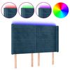 vidaXL Cabeceira cama c/ luzes LED veludo 147x16x118/128cm azul-escuro