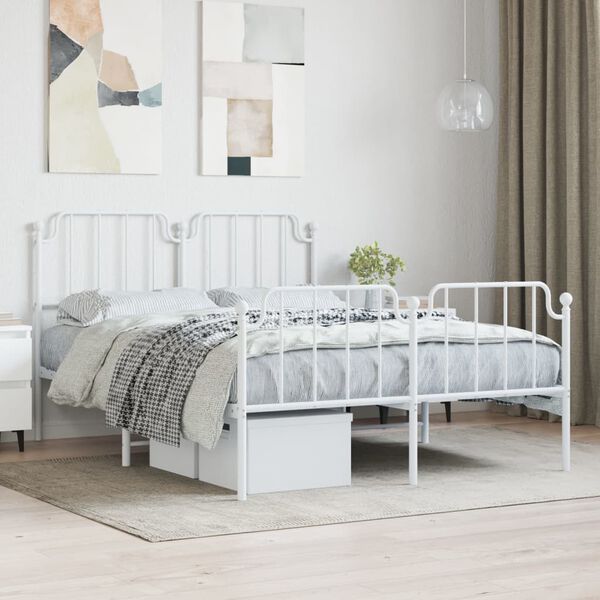 vidaXL Estrutura de cama com cabeceira e p&eacute;s 140x190 cm metal branco