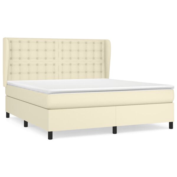 vidaXL Cama com molas/colch&atilde;o 180x200 cm couro artificial cor creme