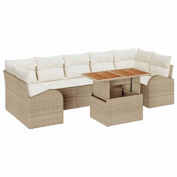 vidaXL Conjunto de Sof&aacute; de Jardim 8 pcs Bege Rattan Sint&eacute;tico