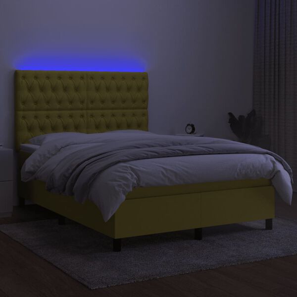 vidaXL Cama box spring c/ colch&atilde;o e LED 140x200 cm tecido verde