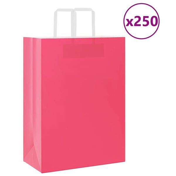 vidaXL Sacos de papel 250 unid com al&ccedil;as rosa 32x17x44 cm