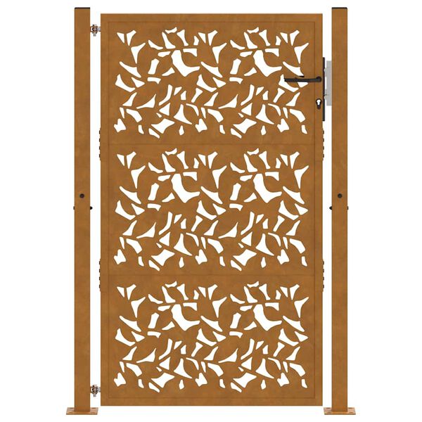 vidaXL Port&atilde;o de jardim 100x150 cm com design de folha de a&ccedil;o resistente &agrave;s intemp&eacute;ries