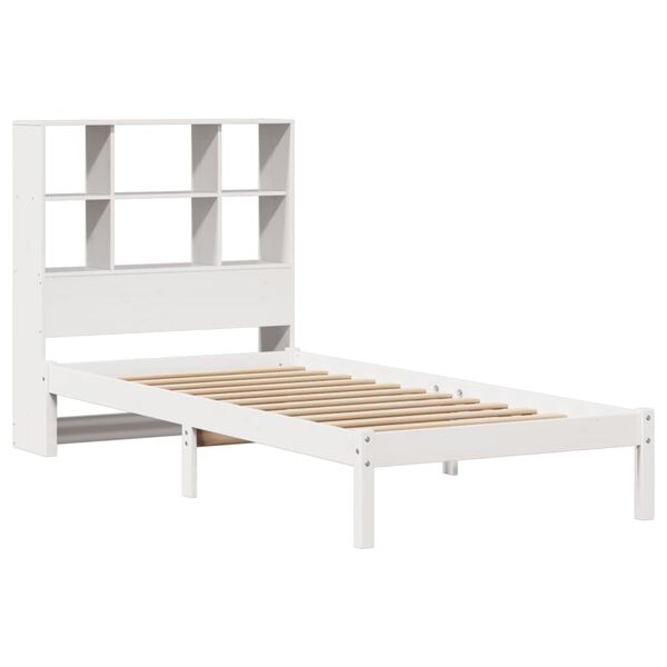 vidaXL Cama com estante sem colch&atilde;o 90x190 cm pinho maci&ccedil;o branco