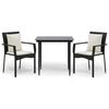 vidaXL 3 pcs conjunto de jantar p/ jardim c/ almofad&otilde;es vime PE preto