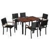 vidaXL 7 pcs conjunto jantar exterior vime PE e madeira ac&aacute;cia preto