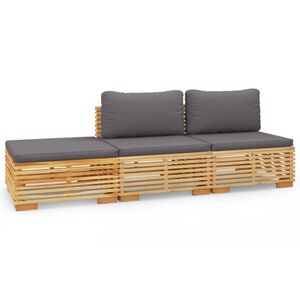 vidaXL 3 pcs conjunto lounge jardim c/ almofad&otilde;es madeira teca maci&ccedil;a