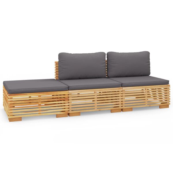vidaXL 3 pcs conjunto lounge jardim c/ almofad&otilde;es madeira teca maci&ccedil;a