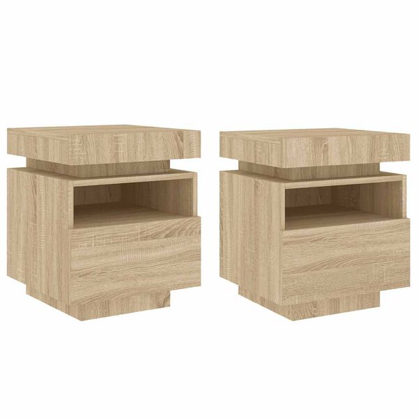 vidaXL Mesas cabeceira c/ luzes LED 2 pcs 40x39x48,5cm carvalho sonoma