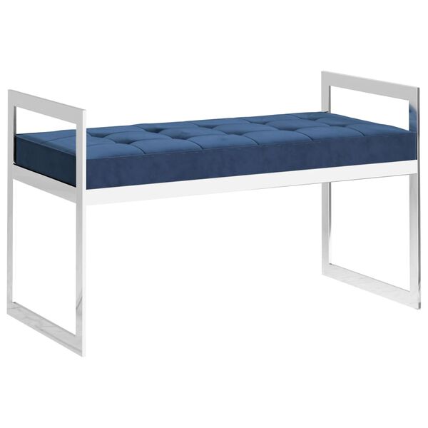 vidaXL Banco 97 cm a&ccedil;o inoxid&aacute;vel e veludo azul