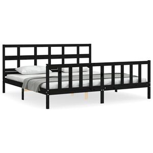 vidaXL Estrutura de cama com cabeceira 200x200 cm madeira maci&ccedil;a preto