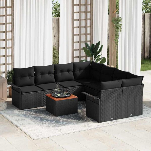 vidaXL Conjunto de Sof&aacute; de Jardim 9 pcs Preto vime PE