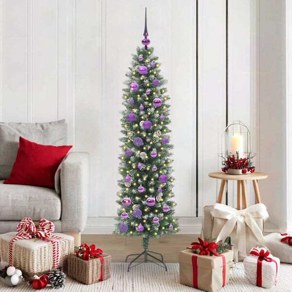 vidaXL &Aacute;rvore Slim de Natal Artificial Verde e Branco 150 cm