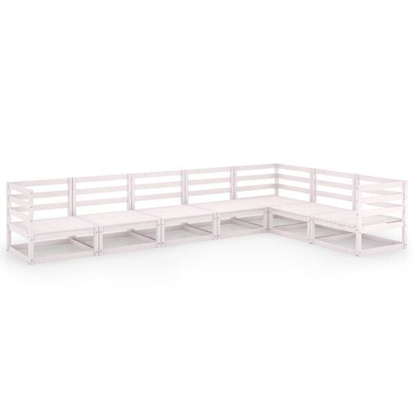 vidaXL 7 pcs conjunto lounge de jardim pinho s&oacute;lido branco