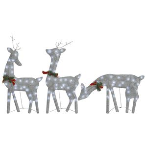 vidaXL Fam&iacute;lia de renas de Natal 270x7x90 malha branco prateado