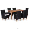 vidaXL 7 pcs conjunto de jantar para jardim vime PE preto e castanho