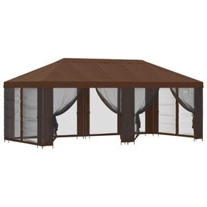 vidaXL Gazebo de Jardim com Laterais 6 x 3 m Castanho Poli&eacute;ster e A&ccedil;o